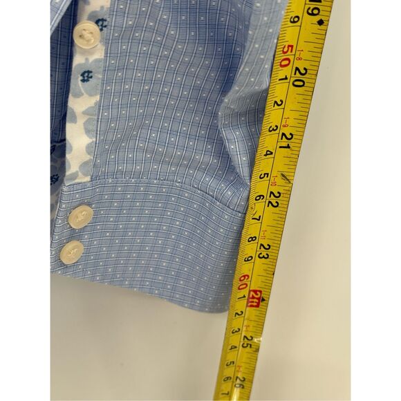 Ted Baker Button Down Shirt Men 16 32/33 Blue Geometric Flip Cuff Long Sleeve - Picture 6 of 10